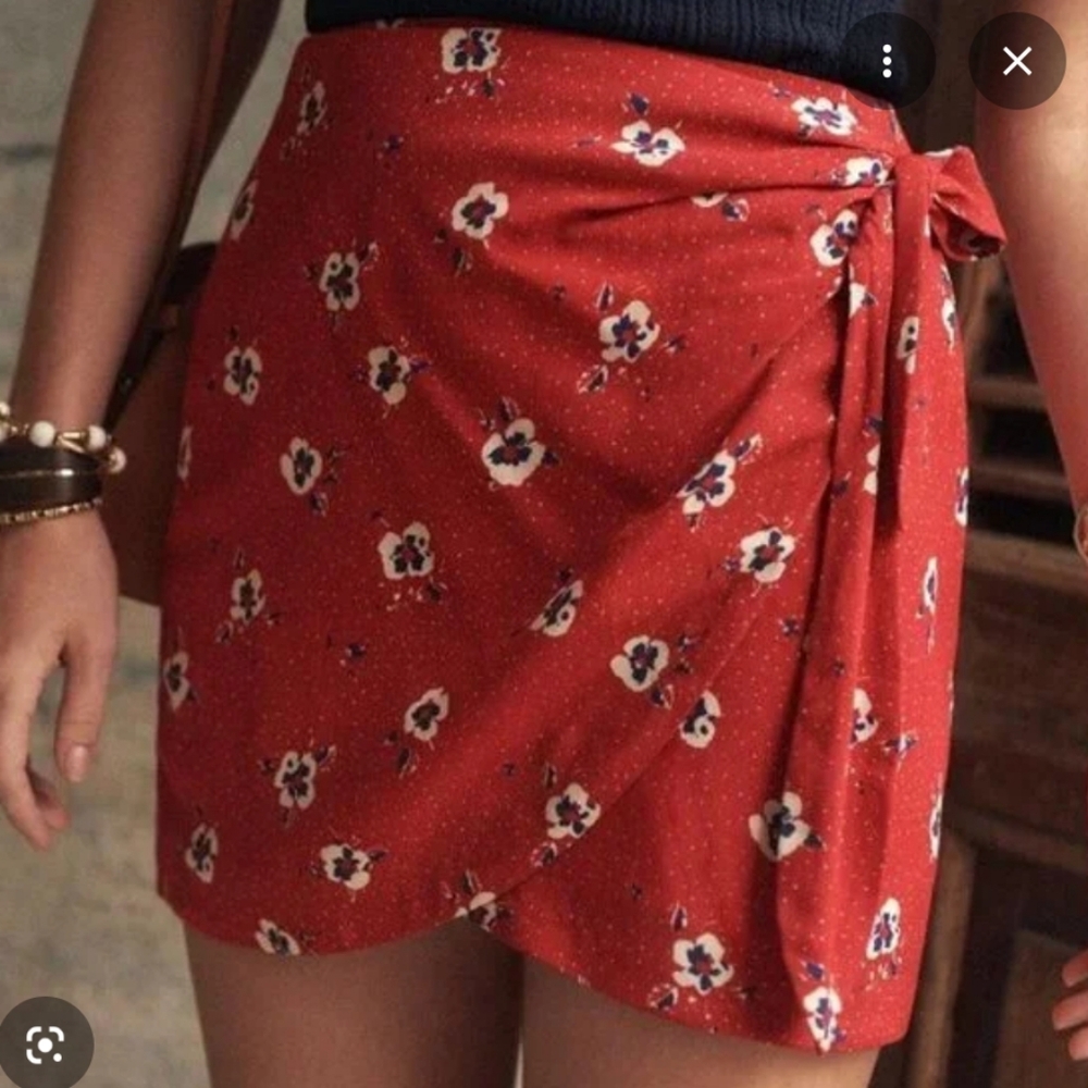 Sezane Red Floral Pacome Wrap Skirt - Picture 2 of 5